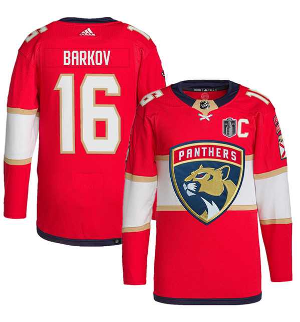 Men%27s Florida Panthers #16 Aleksander Barkov Red 2024 Stanley Cup Final Patch Stitched Jersey Dzhi